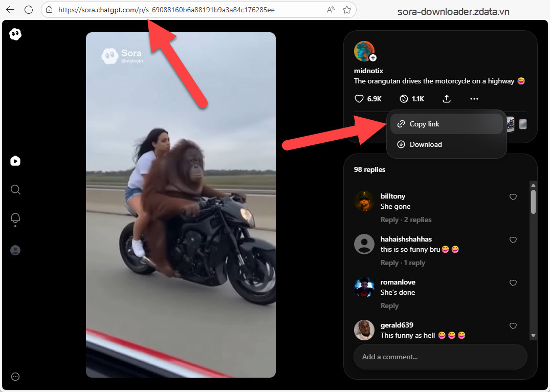 Cách lấy link video trên Sora
